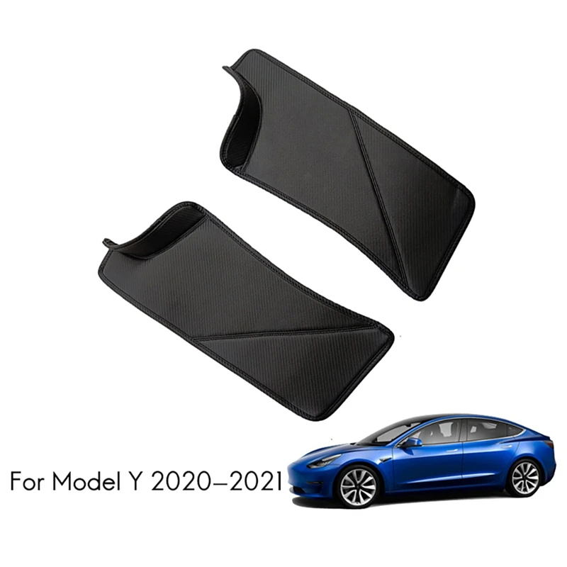 

2Pcs for Tesla Model Y 2021 2022 Carbon Fiber Rear Door Sill PU Leather Protective Anti Kick Anti-Dirty Pad