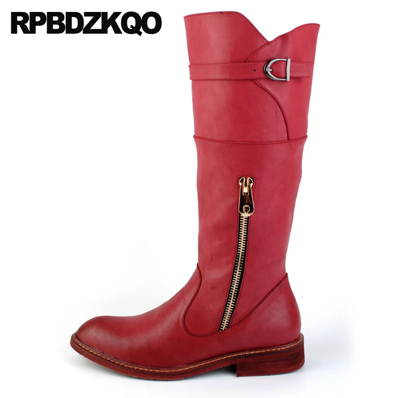 Мужские кожаные сапоги до колена на молнии красные черные винтажные
