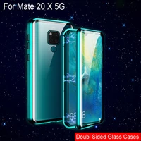 magnetic adsorption case for huawei mate 20 x 5g metal frame clear tempered glass cover mate 20x 5g magnetic flip cases mate20x