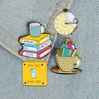 Ментальная еда книга время часы мультфильм отворот булавки брошь металлический значок винтажная Классика Ювелирные изделия коллекция подарков