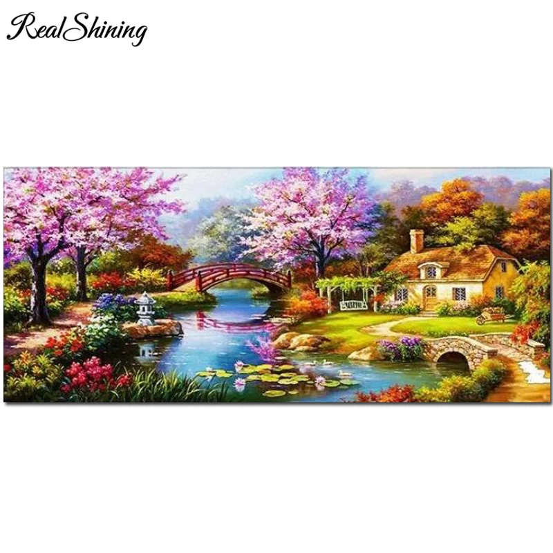

Full square/round Diamond Embroidery Spring Bridge Nature Diy 5D Diamond Painting Rhinestones Mosaic Big Size FS7111