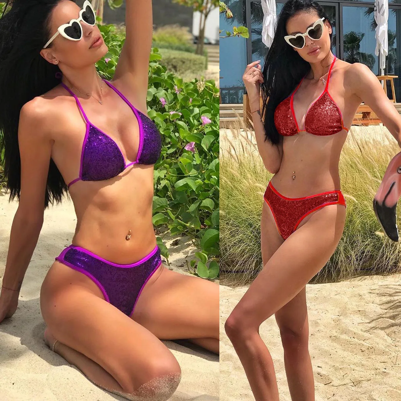 

Женское бикини Hirigin с блестками, новинка 2020, однотонный сексуальный бандажный купальник, 2020, бразильский неоновый купальный костюм с чашкам...