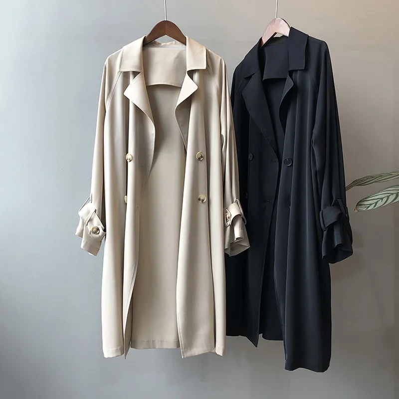 

Women Trench Coat Casual Women's Long Outerwear Loose Overcoat Autumn Winter Fashion Double-breasted Windbreaker Femme Trenchs
