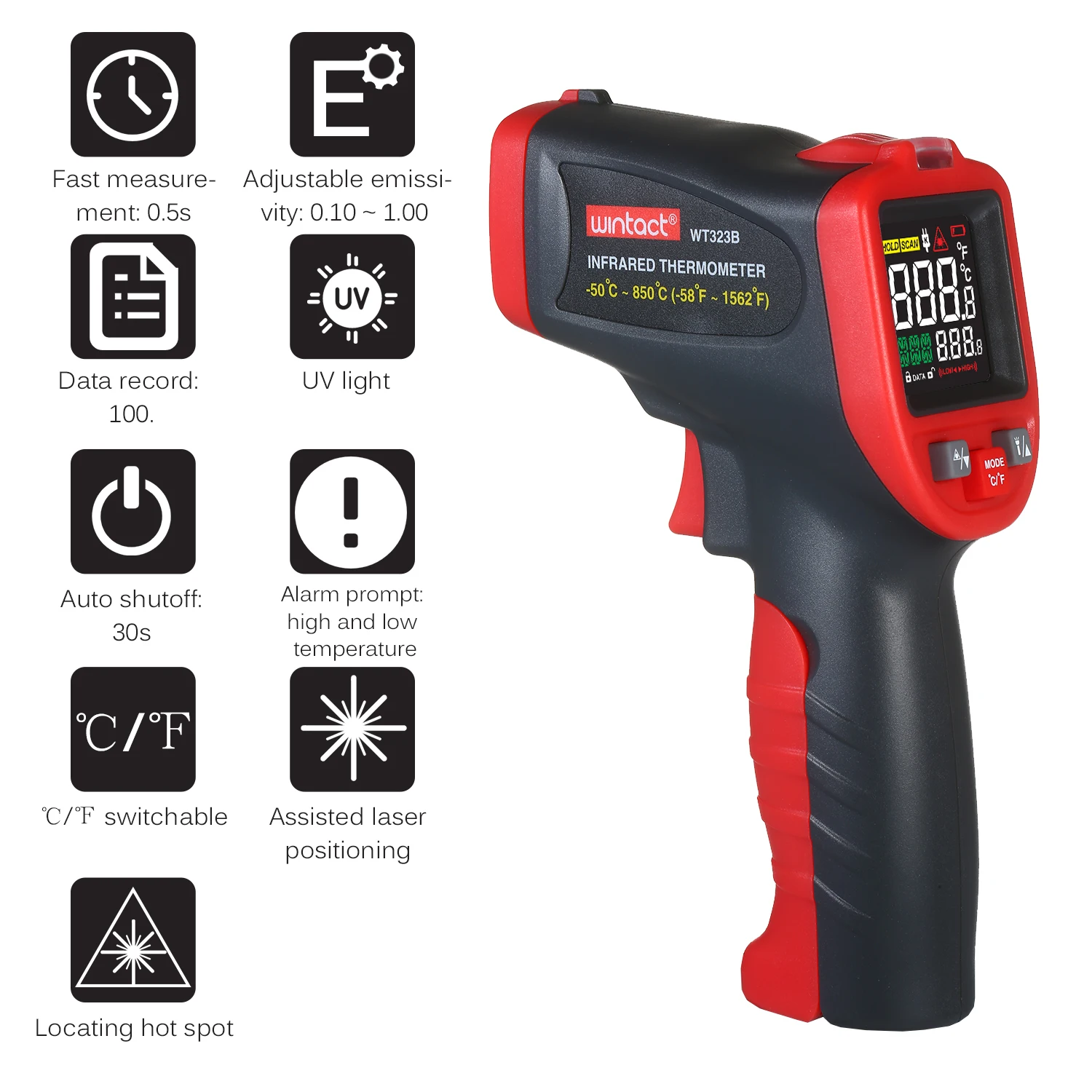 Инфракрасный промышленный термометр с термопарой типа K инфракрасный