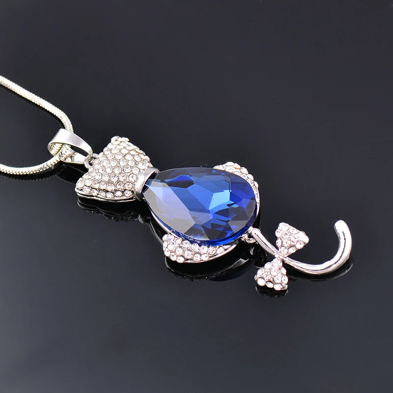 Ожерелье SINLEERY с подвеской в виде кошки из черного стекла длинное ожерелье для