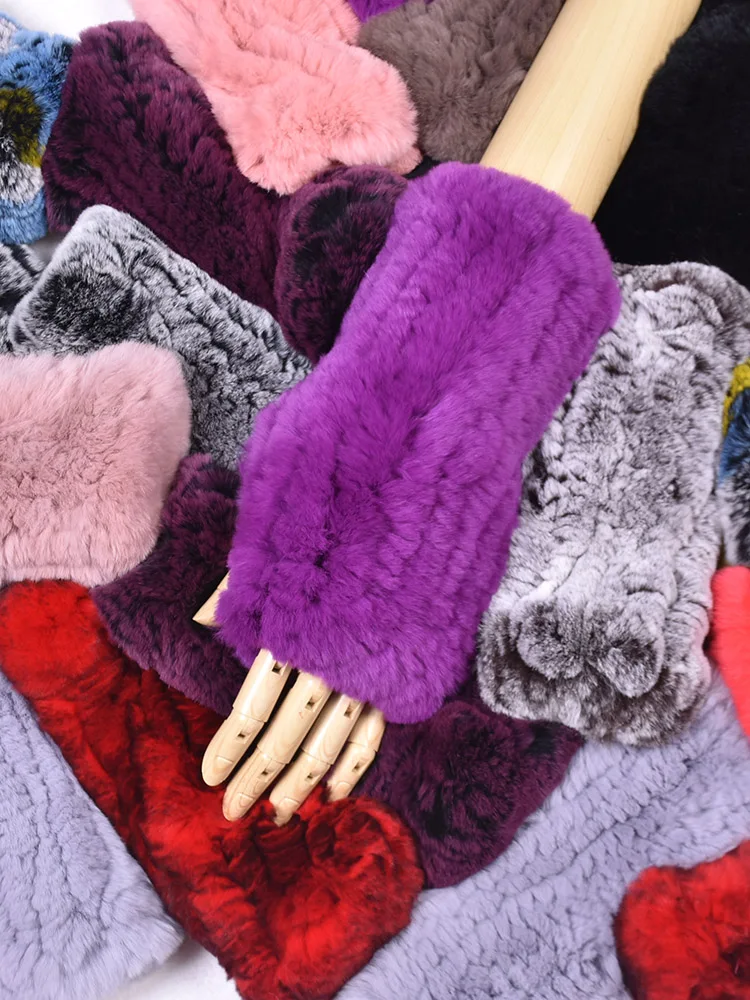 Winter Warm Girls Mitten Fingerless Real Rex Rabbit Fur Gray Gloves Unisex Handmade Weave Hand Wraps