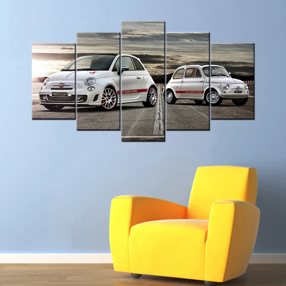 5 шт. картины на холсте Fiat 595 автомобиль Abarth Картины HD с Плакаты модульная