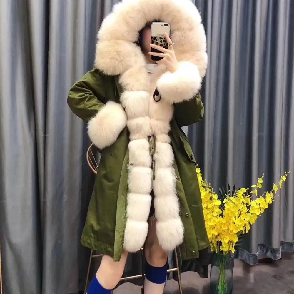 Пальто женское зимнее 2020 новая мода пуховик длинный стиль с воротником из лисьего меха и подкладкой из настоящего кролика-рекса одежда большого размера.