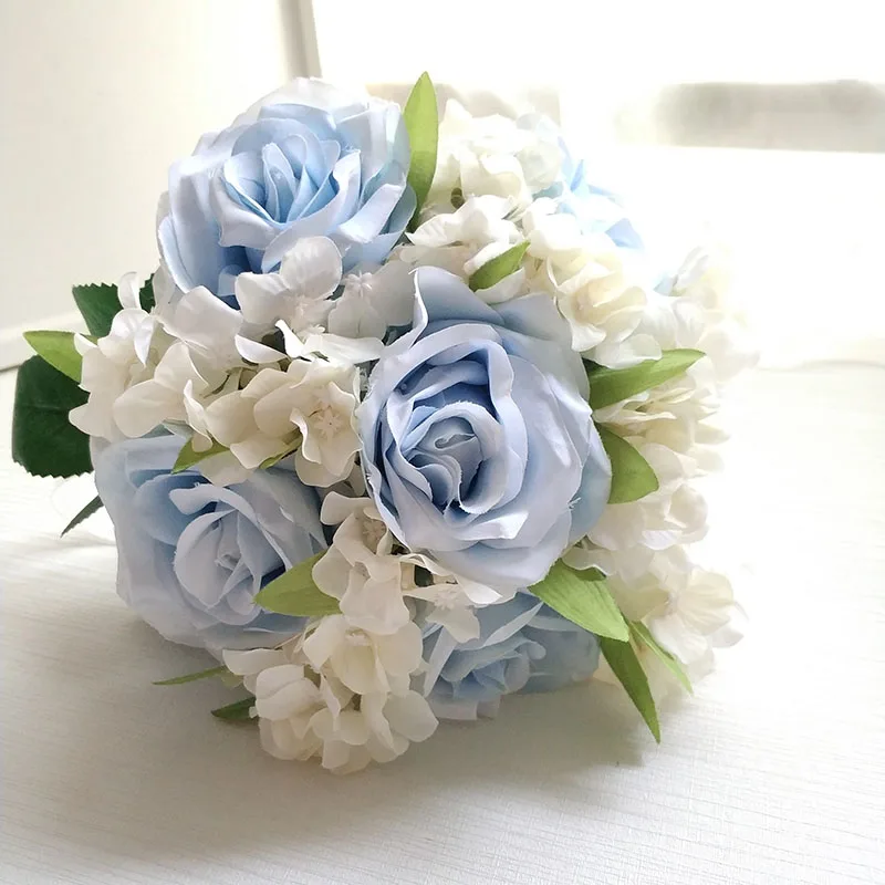 Blue Bouquet LKY Fr Свадебный букет цветы для свадебного букета Свадьба шелковые розы Гортензия розовый синий букет подружки невесты украшения Аксессуары - Цвет: Blue Bouquet