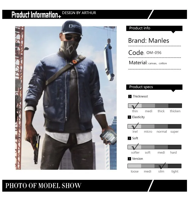 Watch Dogs 2 костюм косплей «Маркус Холлоуэй» костюм синяя куртка Взрослый мужской костюм игровой костюм наряд на Хэллоуин
