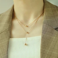 korean fashion hip hop stainless steel necklace for women rose gold 450mm ins wild bead clavicle chain jewelry 2021 trend