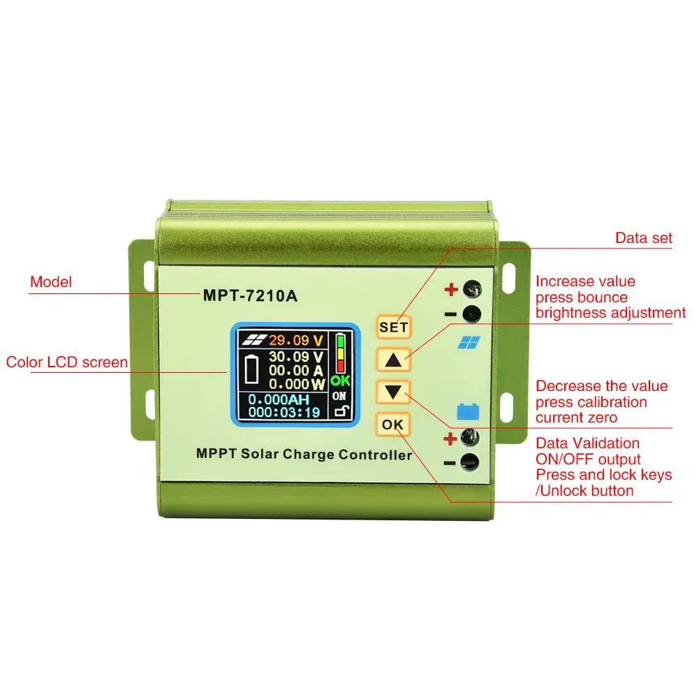 MPT-7210A 0-10A Solar Panel Charge Controller with LCD Display Aluminum Alloy MPPT | Обустройство дома