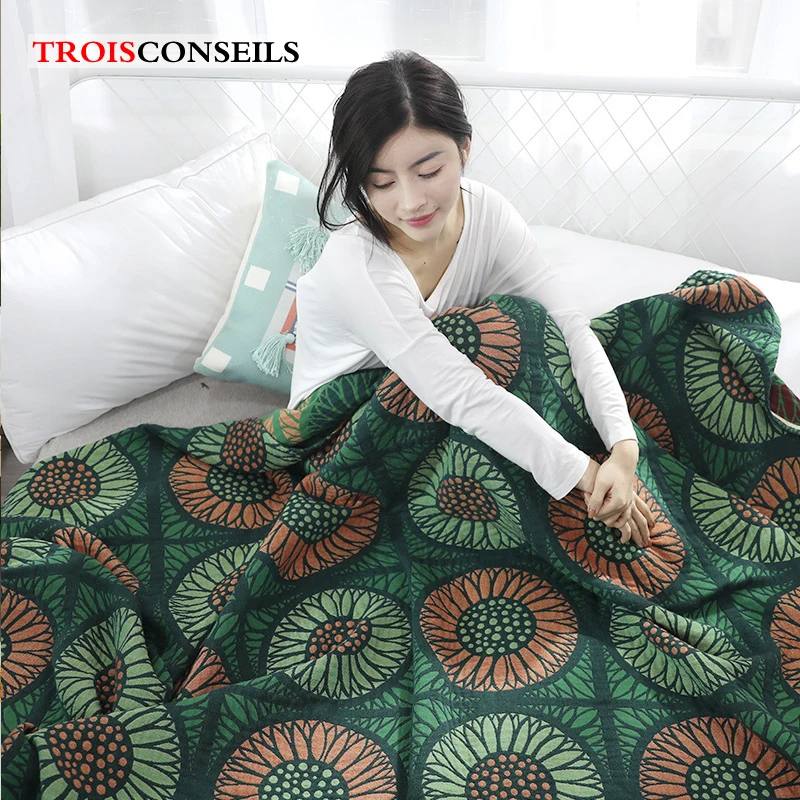 Одеяло в японском стиле с рисунком подсолнуха однослойное одеяло двойного
