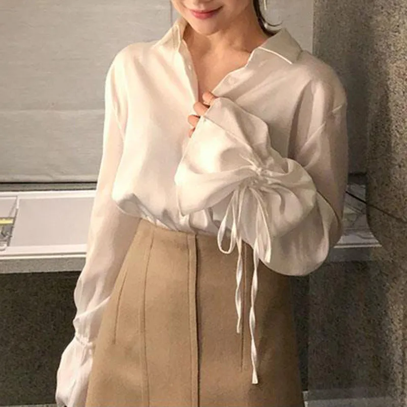 Женская винтажная шифоновая блузка Sungtin белая Повседневная офисная с