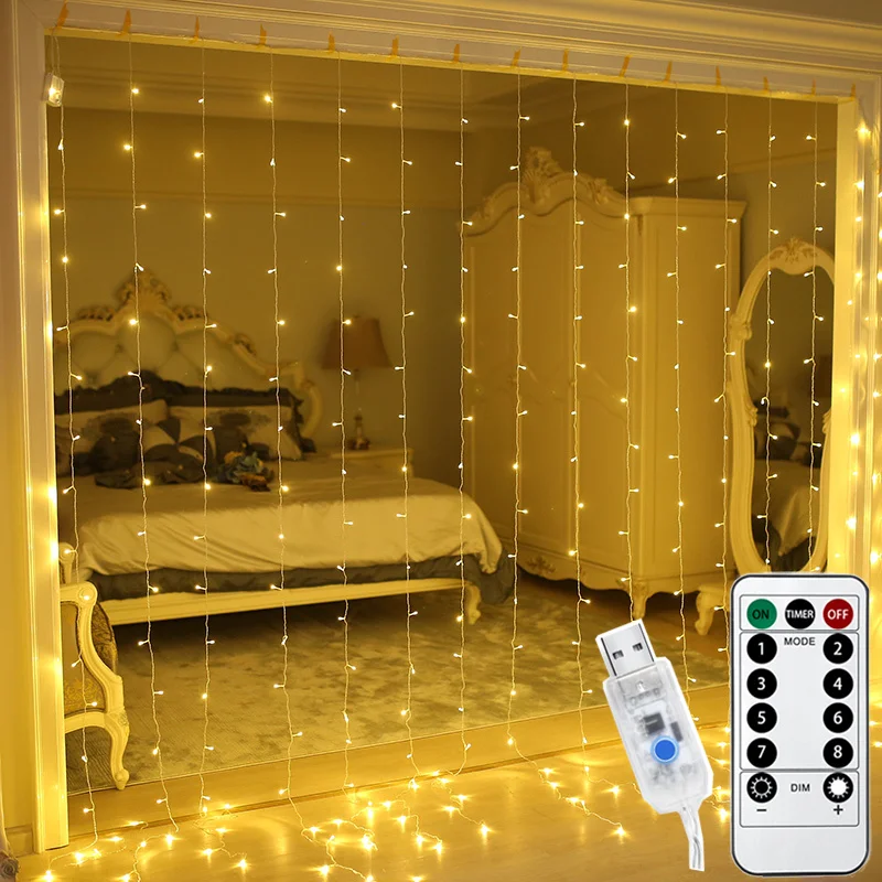 3M LED Curtain Light Remote Control USB Window Fairy String Lights for New Year Christmas Decorations Home Room Garland Lamps