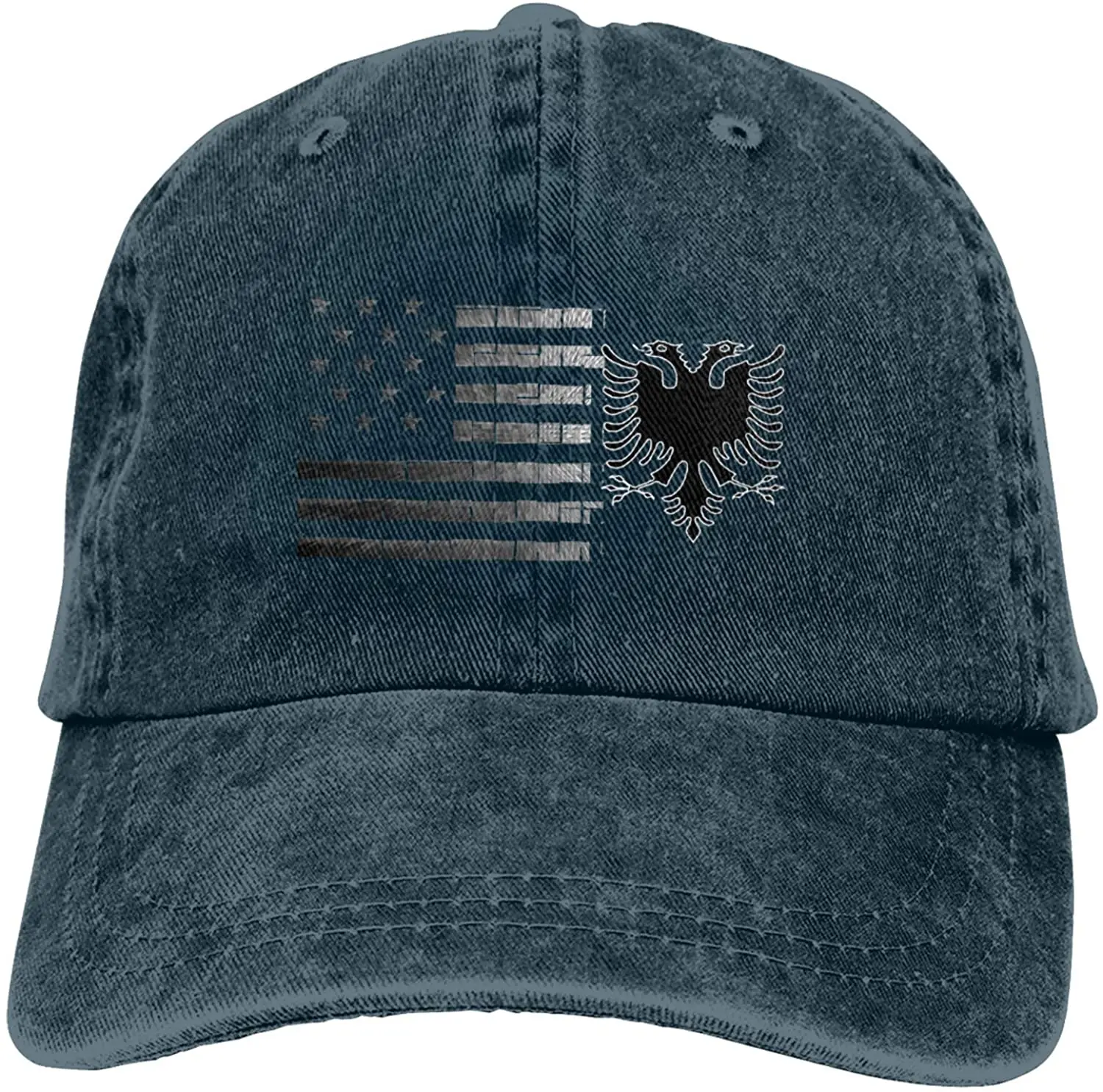 

American Flag Albanian Eagle Sports Denim Cap Adjustable Unisex Plain Baseball Cowboy Snapback Hat
