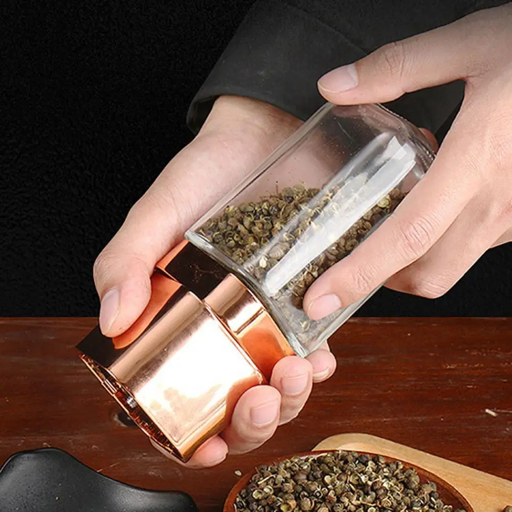 

60%HOTPepper Grinder Adjustable Corrosion Resistant Glass Manual Salt Grinding Bottle for Kitchen