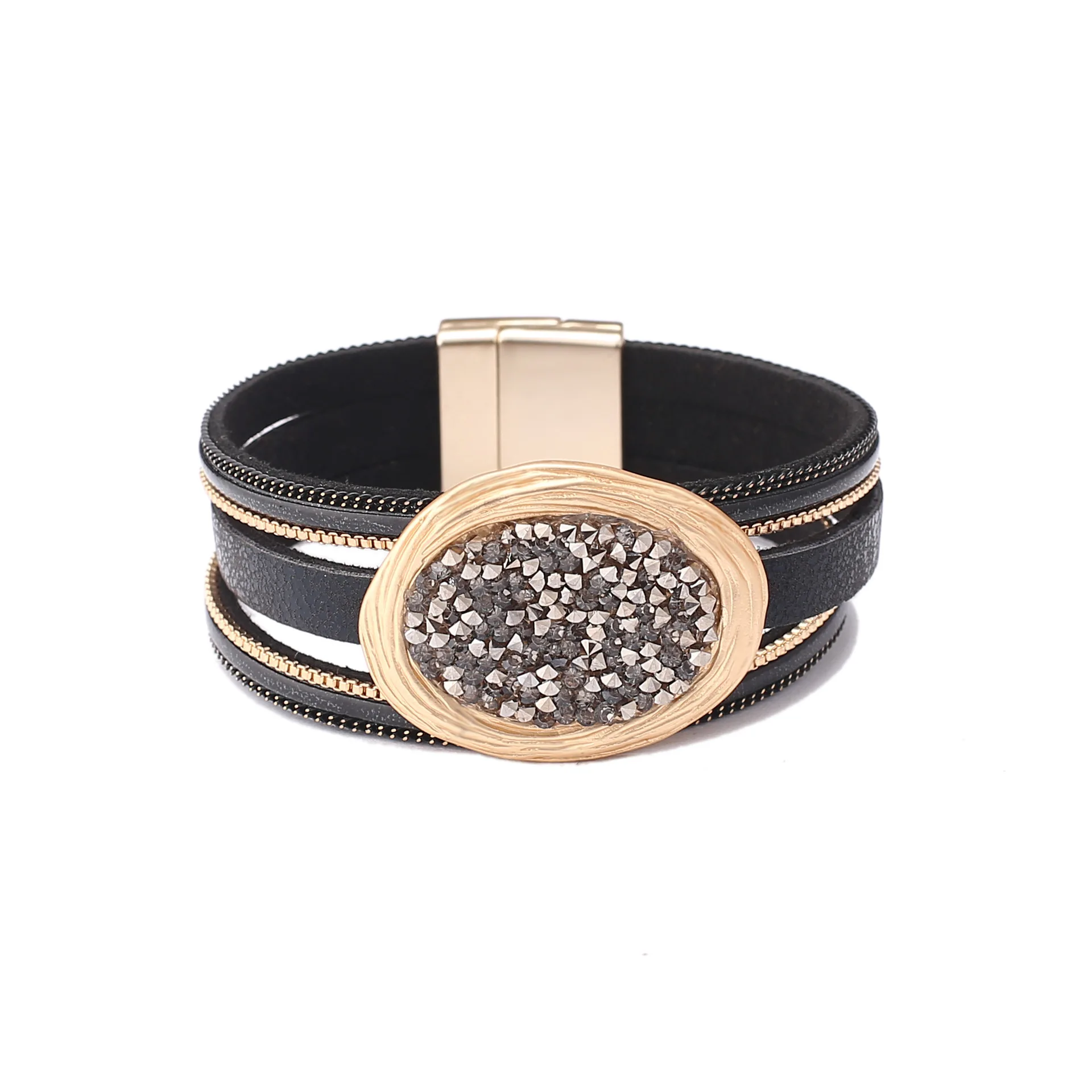 

Personalized Popular Versatile Leather Women's Flash Diamond Disc Bracelet Multi-color Magnet Buckle Diamond Bracelet