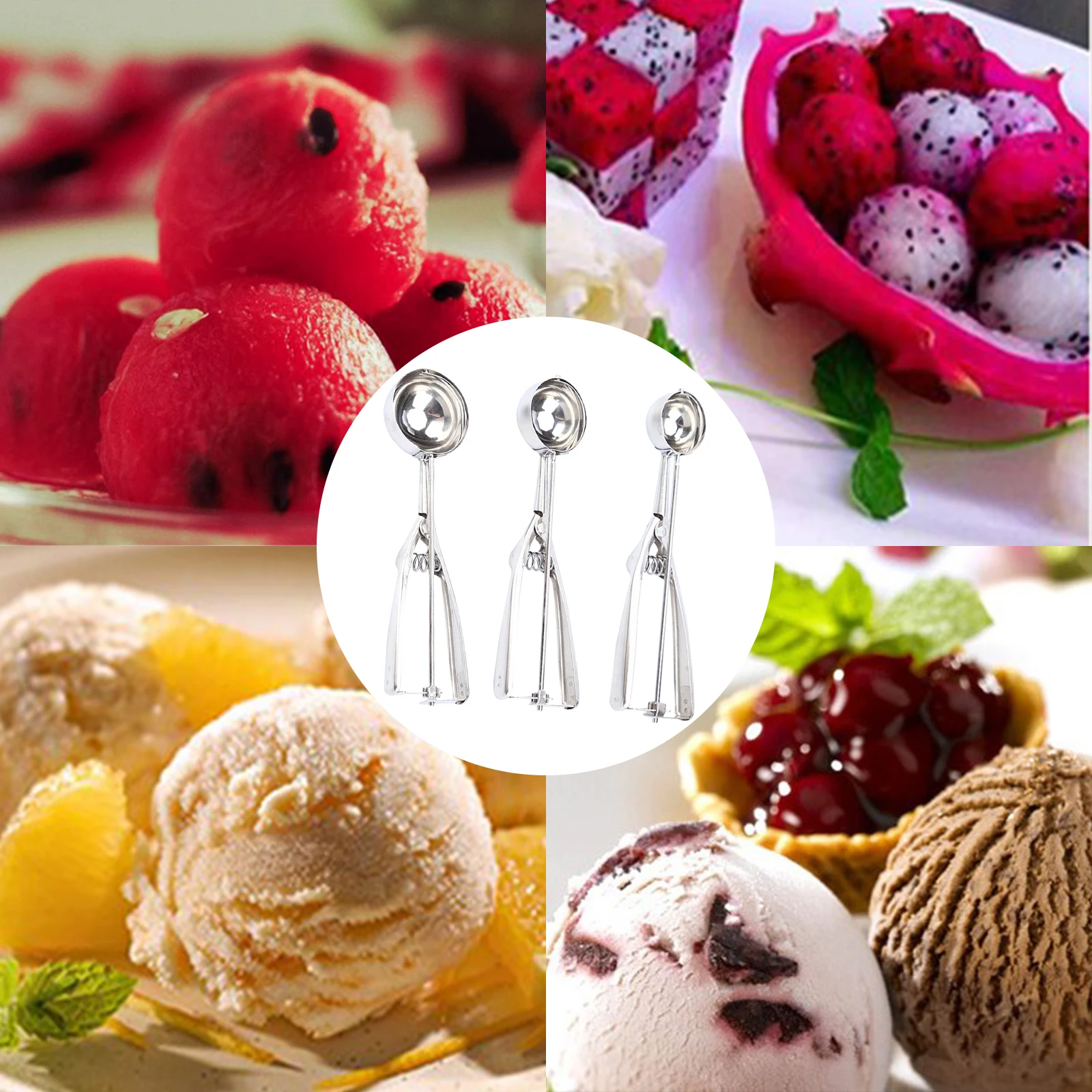 

Ice Cream Scoops Stacks Stainless Steel Digger Fruit Non-Stick Spoon Watermelon Ball Scoop Kitchen Tools For Home Cake