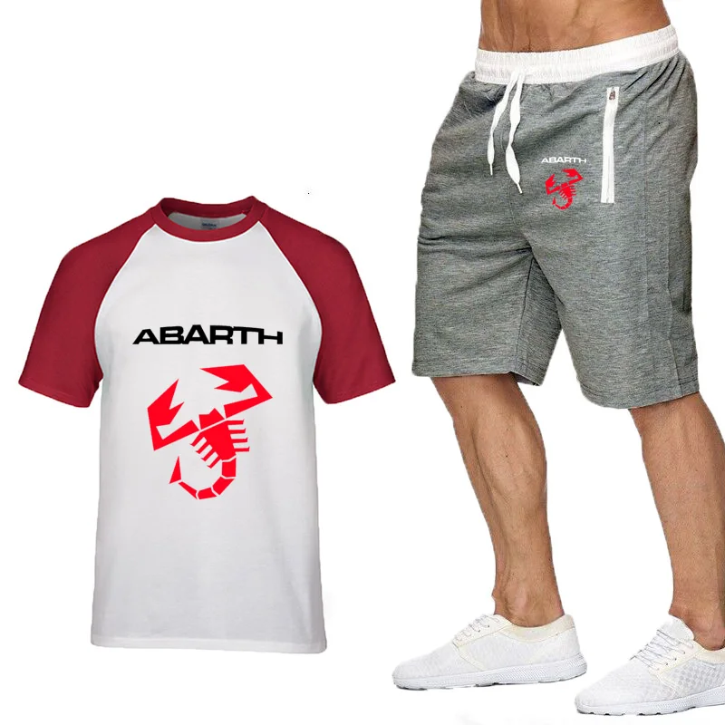 

Unisex Summer Men's T-Shirt Abarth Car Logo print hiphop short sleeve Cotton Men's Raglan T-shirt+shorts suit 2pcs