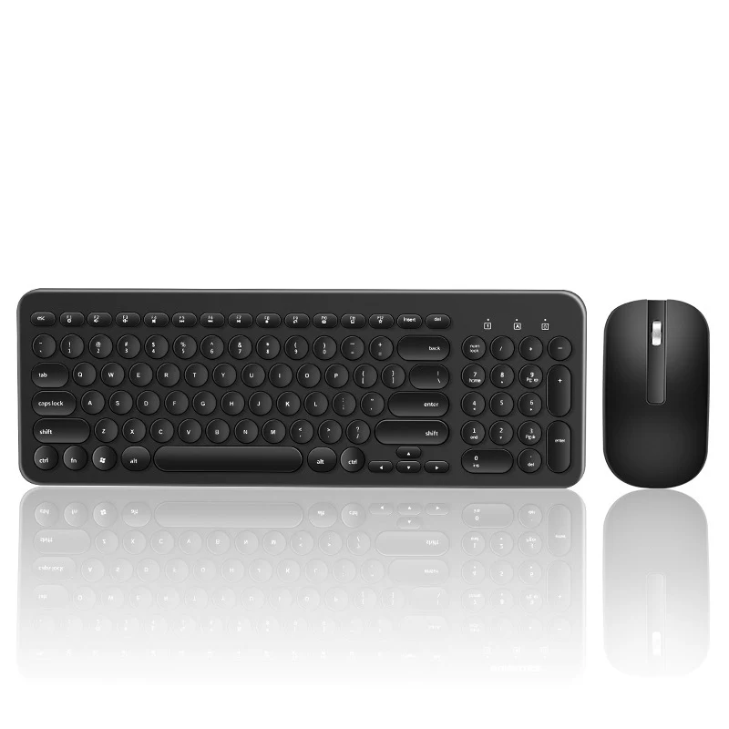 2,4G Беспроводная Бесшумная клавиатура и мышь Круглый Keycap клавиатура игровая мышь для Macbook lenovo Dell Asus hp ноутбук ПК компьютер - Цвет: Black