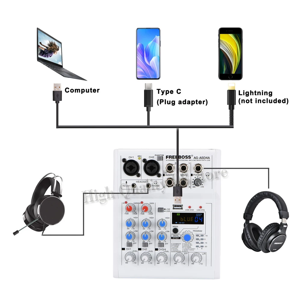 4-канальный Миксер для маленькой звуковой карты Bluetooth 88 цифровые эффекты