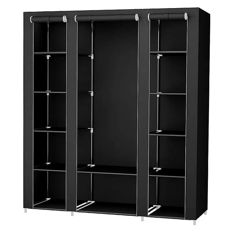 

175*150*45cm Wardrobe Furniture Non-woven Three-door Wardrobe Black Fold Portable Bedroom Household Storage Wardrobe Cabinet HWC