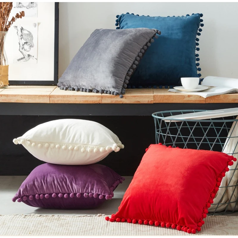 Домашний Декоративный квадратный чехол для подушки кружевной с шариками мягкий