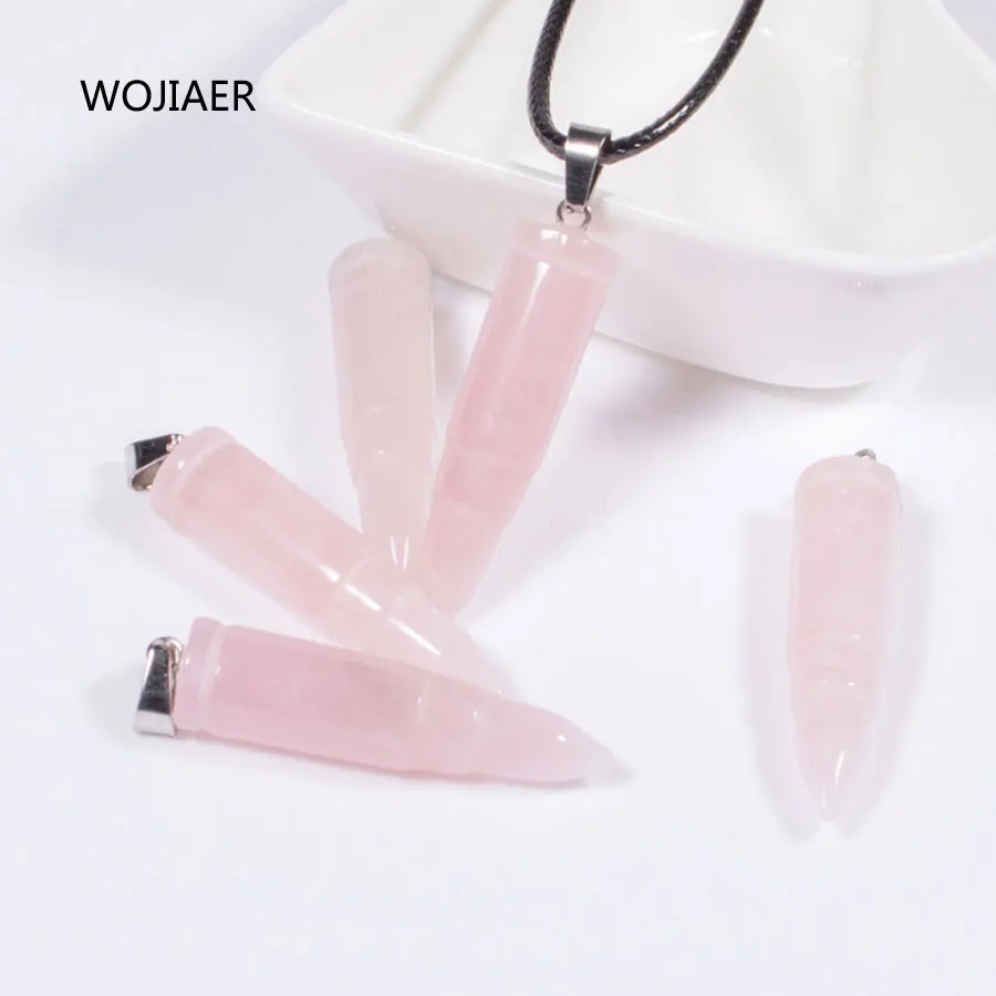 

WOJIAER Natural Pink Rose Quartzs Stone Bullet Pendant Pendulum Tangling Stone Energy Handmade Necklace Jewelry 1PCS ZM0425