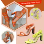 Модные женские сандалии со шнуровкой на платформе и устойчивом каблуке, со шнуровкой и квадратным каблуком женские сандалии с открытым носком, из воздухопроницаемого материала; Удобная женская летняя пляжная обувь размера плюс Mujer D14 #