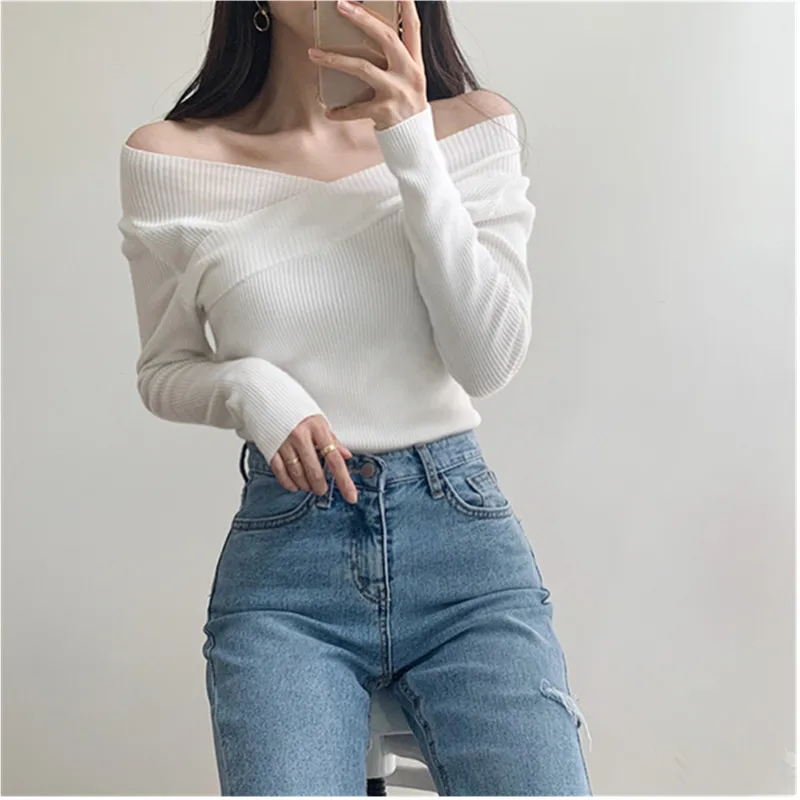 

Sexy V neck Sweater Women Sweaters Fashion Women Winter 2020 Autumn Pullover Women Sweater Jumper