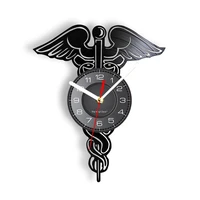 medical hospital symbol vinyl album record wall clock health care snake wings art decor timepieces doctor nurse nursing watch
