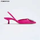 Женские босоножки с блестками ZA, элегантные сандалии на тонком низком каблуке, с ремешком на пятке, модная Роскошная обувь