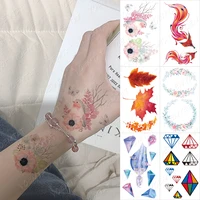 waterproof temporary tattoo sticker lotus colorful feather leaves butterfly flash tatoo female 3d body art child fake tatto male