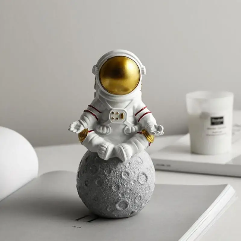 

Resin Astronaut Figurines Fashion Spaceman With Moon Sculpture Decorative Miniatures Cosmonaut Statues Gift For Man Boyfriend