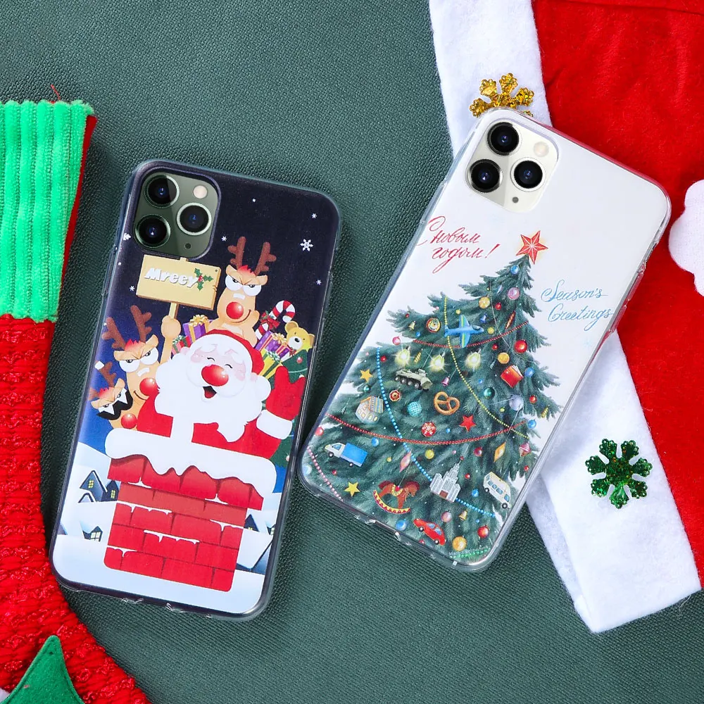 Рождественский чехол для iPhone X 11 Pro Max XS XR с Санта Клаусом оленем мягкий
