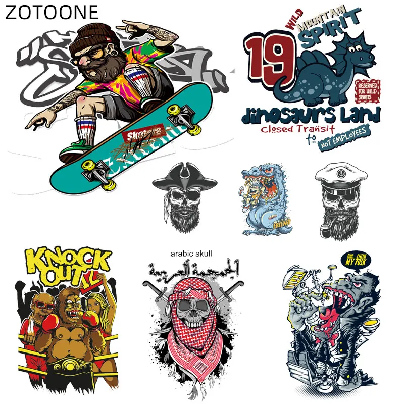 ZOTOONE Scary Dinosaur Patches Iron on Skull Stickers for Clothing Heat Transfers DIY Monster Patch Kids Vinyl Appliques F | Дом и сад