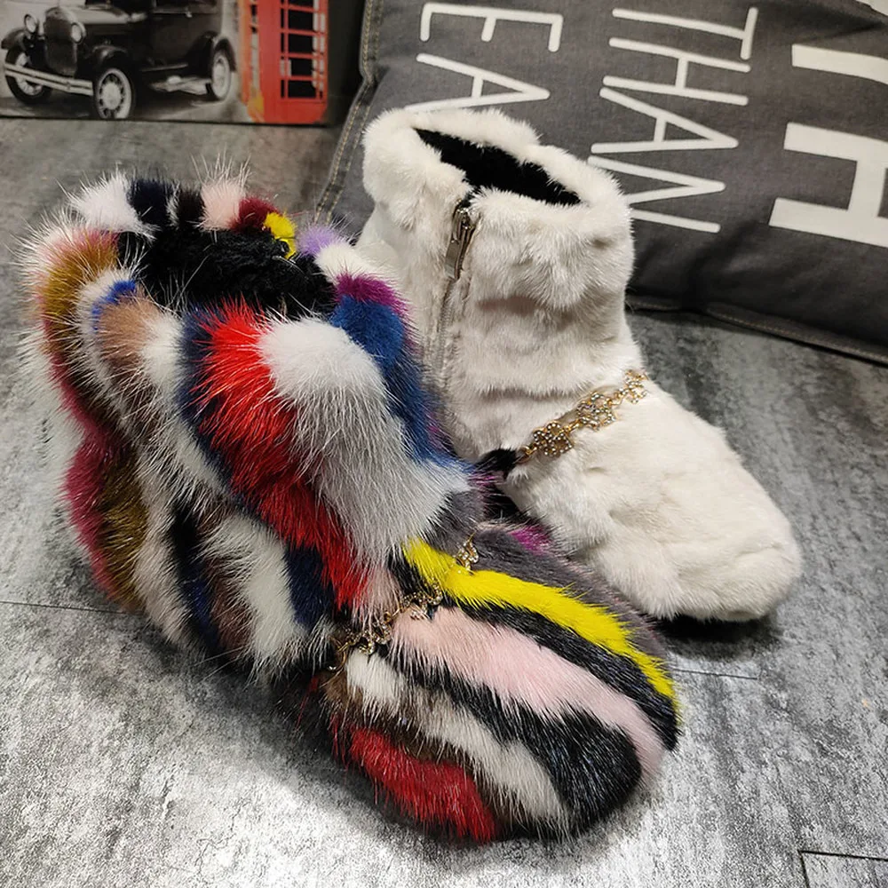 

Женские ботильоны с круглым носком из натурального меха норки разных цветов, зимняя теплая обувь с искусственным кристаллом, 8 цветов, Austrilain...