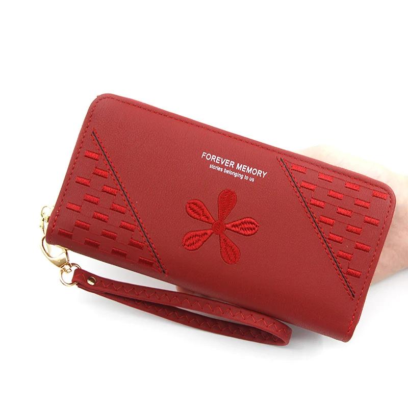 

Female Wallets Credit Card Holder Money Bags Zipper Coin Purses for Women Long Phone Pocket Lady Solid Color Flower pu Leather