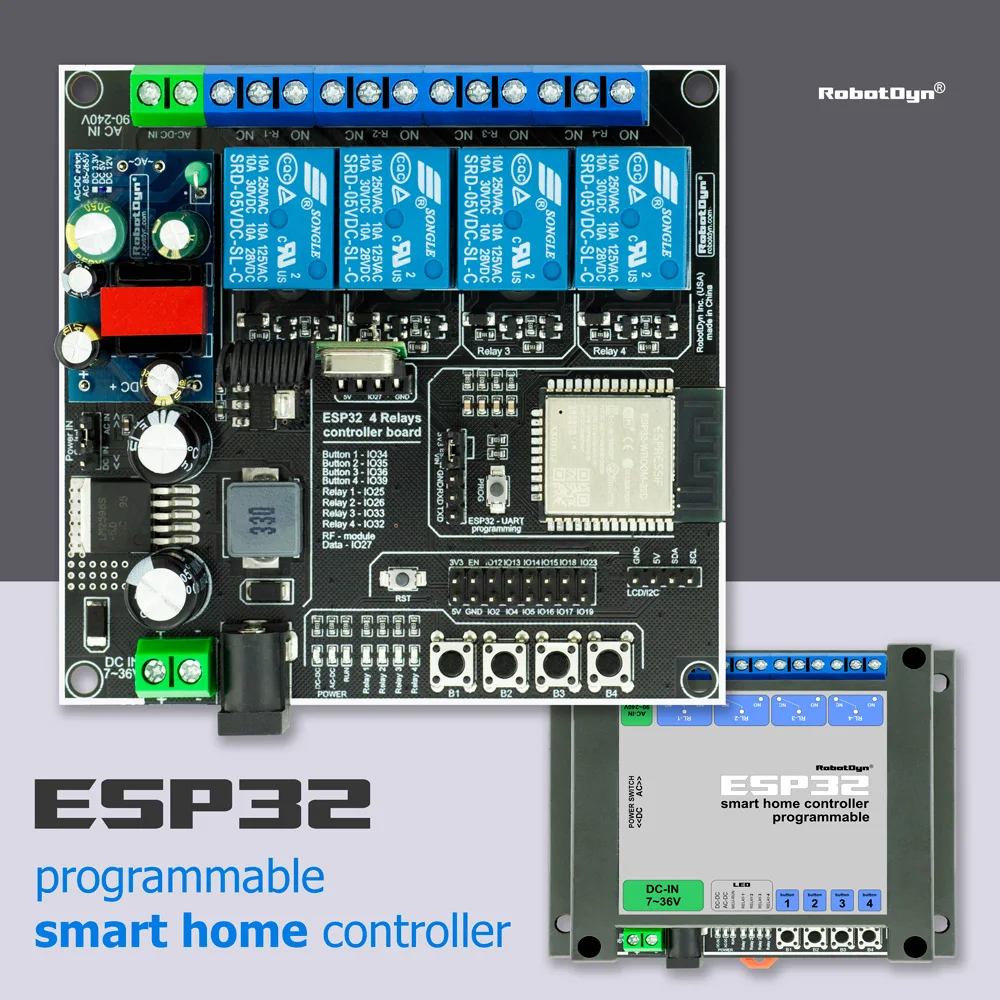 Плата контроллера ESP32 4 реле для системы умного дома Wi Fi или Bluetooth управление