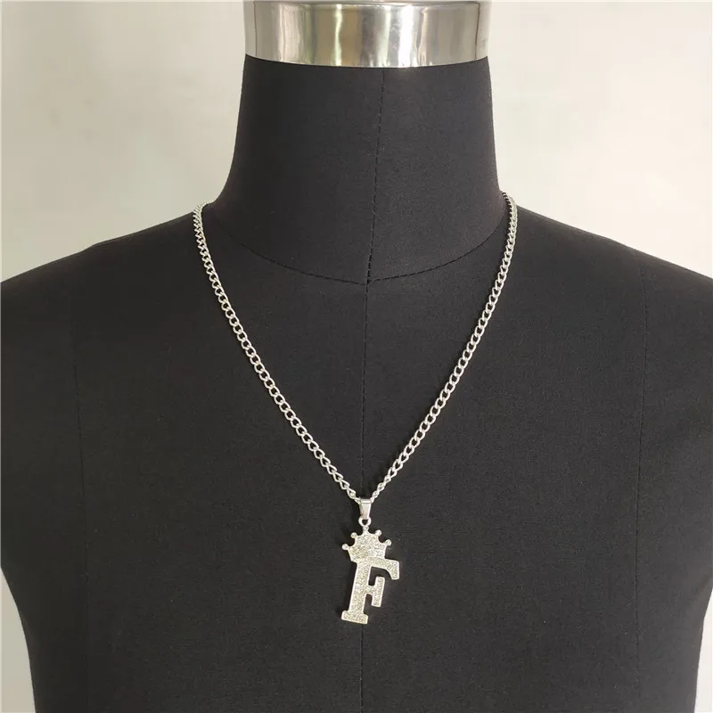 

Luxury Copper Zircon A-Z Crown Alphabet Pendant Chain Necklace Punk Hip-Hop Style Pendant Necklace For Woman Man Initial Jewelry