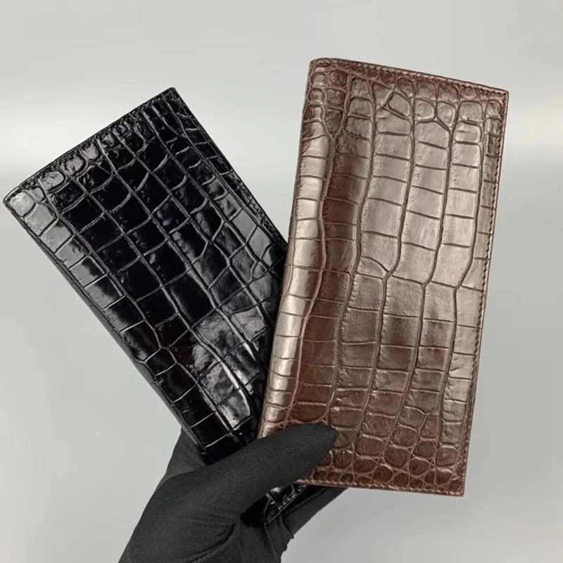 New Alligator Belly Skin Men's Luxury Business Wallet Fashion High Quality Leisure Money Clip Genuine Leather Trend Long Purse