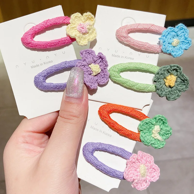

[Xwen] 2021 New Cute Girl Hairpin Hand-woven Knitted Flower Hair Clip Candy Color Headwear Female Hair Accessories OH2127