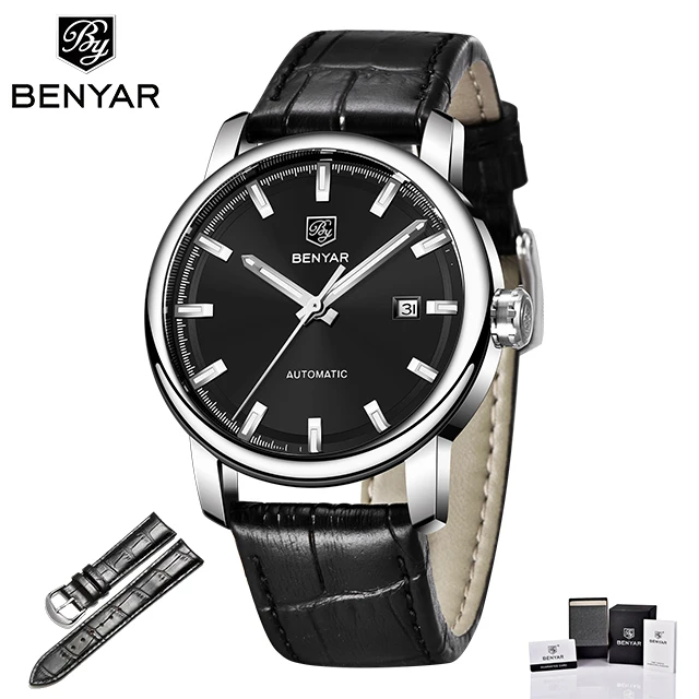 Новые мужские часы Benyar модные автоматические механические наручные часы для мужчин s водонепроницаемые спортивные часы Стальные часы для мужчин Relogio Masculino - Цвет: L-silver black