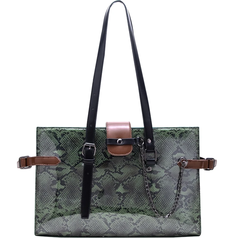 

2021 New Snake Pattern Tote Bags Retro Chain Bags Long Handle Large Capacity Casual Shoulder Bag Designer Bag for Women
