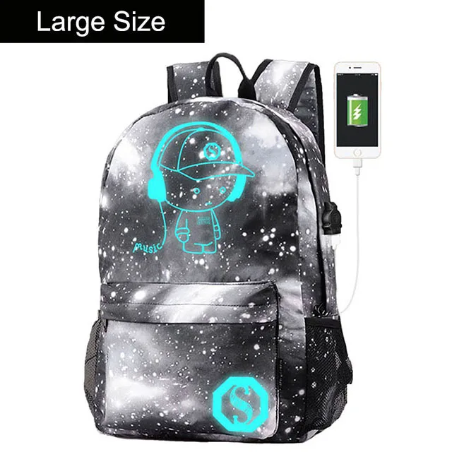 E large size 1 piece Аниме светящийся Оксфорд школьный рюкзак на плечо до 15,6 дюймов с usb зарядным портом и замком школьная сумка для мальчика черный - Цвет: E large size 1 piece