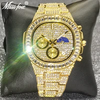 2022 missfox hip hop men watches fashion jewelry diamond bling date waterproof watch moon phase quartz clocks free shipping