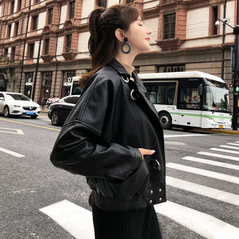 Куртка женская из искусственной кожи с рукавом летучая мышь|Кожаные куртки| |