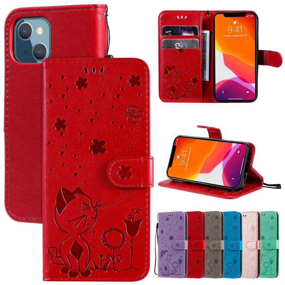 

Cute Cat Bee Flip Case For LG G7 G8 G8S V60 ThinQ Stylo 7 6 K41S K42 K52 K51S Q90 K50S K61 Q61 G9 Velvet 2 Pro Protect Capa D06F