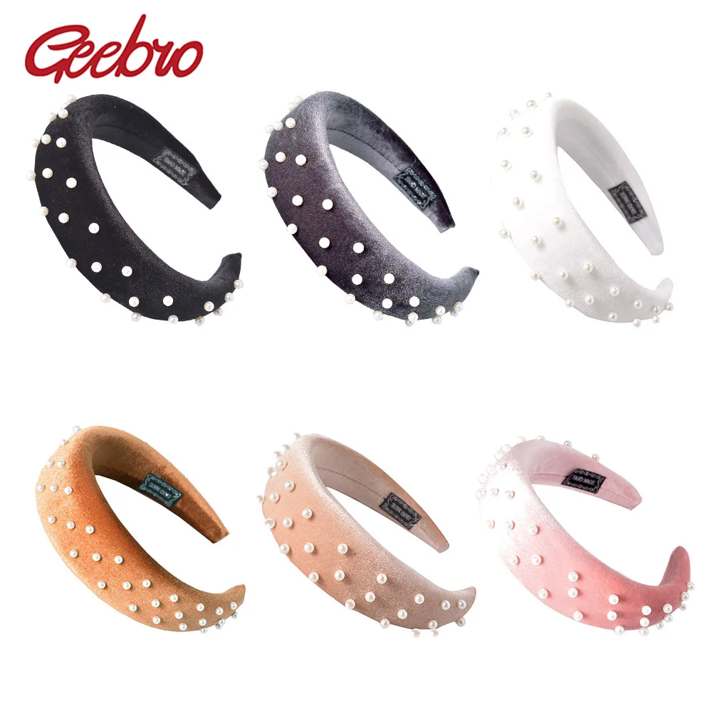 

Geebro Новинка жемчужная Мягкая повязка на голову для женщин Толстая бархатная Женская повязка для волос модные головные уборы для девочек Бо...